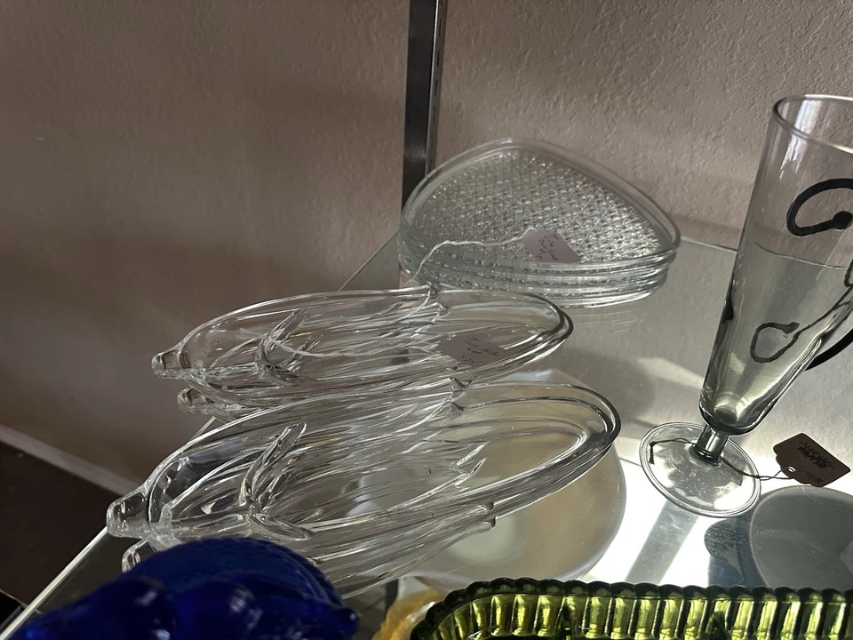 4 Platos PLATOS DE VIDRIO PESADO PRENSADOS TRANSPARENTES SOPORTES MAÍZ EN LA MAZORCA de colección🌽 Foto 1 de 1