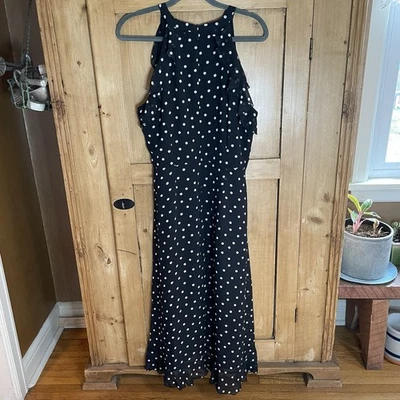ELLE Sleeveless Black & White Asymmetric Lined Polka Dot Dress Size Large EUC - Image 1 of 4