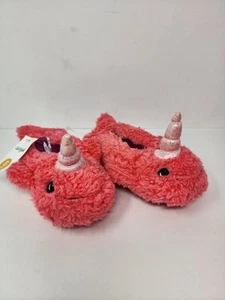 Narwhal Pink Fuzzy Sippers Girls Small 5-6 Winter Shoes Cat & Jack Plush New Tag - Picture 1 of 6