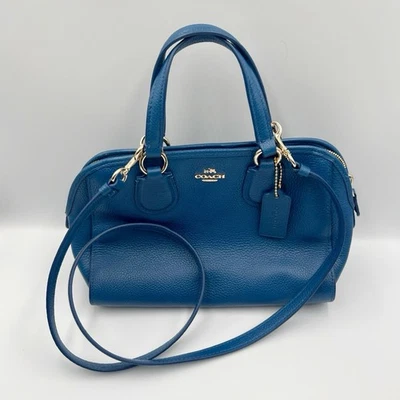 Coach Mini Blue Pebble Leather Satchel Crossbody Bag Top Handles Shoulder Strap - Image 1 of 4