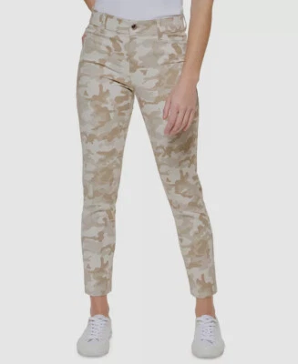 Pantalones para mujer Calvin Klein beige camuflaje estampado sarga de algodón talla 8 Foto 1 de 2