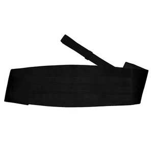 Black Mens Cummerbund Satin Plain Adjustable Wedding Accessory by DQT - Picture 1 of 2