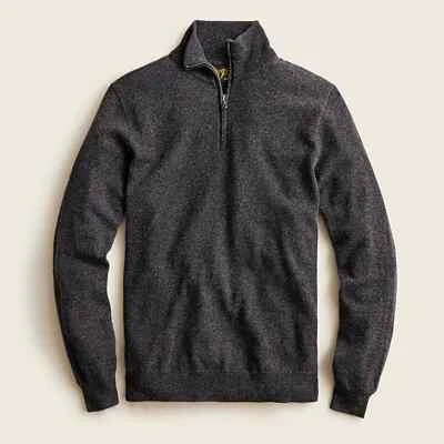 NWT $168 J Crew Cashmere Half Zip Mock Neck Sweater Heather Charcoal Gray - Image 1 of 2