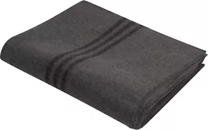 Grey Striped German Army Wool Blanket Bundeswehr Style Warm Bed Throw Cover - Picture 1 of 3