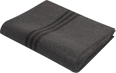 Grey Striped German Army Wool Blanket Bundeswehr Style Warm Bed Throw Cover - Image 1 of 3