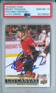 Brady Tkachuk Rookie 2018 Upper Deck Canvas Young Guns PSA DNA Gem Mint 10 Auto - Picture 1 of 2