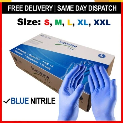 Blue Nitrile Gloves Powder Free Non Latex Disposable Gloves Box 100 Size S - XXL - Image 1 of 3