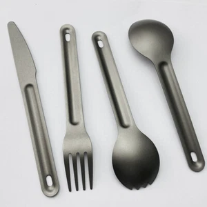 Titanium Tableware Long Handle Spoon Fork Knife Outdoor Hiking Camping EDC Kits - Picture 1 of 10