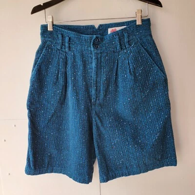 Vintage Paris Sport Club High Wasisted Corduroy Shorts Size 14 Blue Marbled - Image 1 of 4