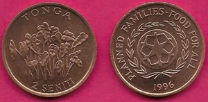 TONGA 2 SENITI 1996 UNC PIANTA DI TARO, BAMBOLA DI CARTA RITAGLI FORMA DESIGN AL CENTRO CIRC - Foto 1 di 1
