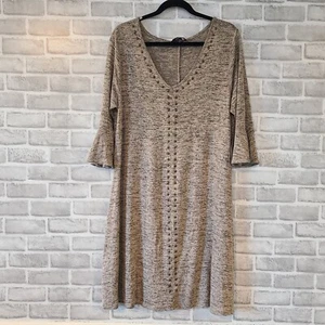 Vestido Naif Tachonado Cuello en V Elástico Acampanado Trapecio Columpio XL Nuevo Caqui Avena - Imagen 1 de 7