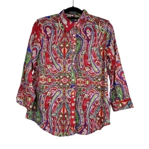 Camicia donna Lauren Ralph Lauren rossa paisley cotone bottoni davanti taglia M nuova con etichetta - Foto 1 di 7