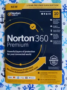 NEW Norton 360 Premium 10 Devices 1 Year w/ Virus, Malware & MORE protection - Picture 1 of 1