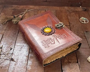 Harry Potter Cubierta Marrón Repujado con Diario de Cuero Piedra Lunar Amarilla - Imagen 1 de 12