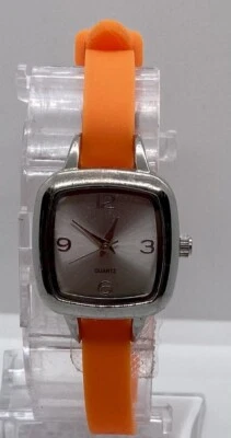 GENEVA LADIES/Teens Watch New Battery Silver Case Cute Orange Strap Fits To 7” - Image 1 of 4