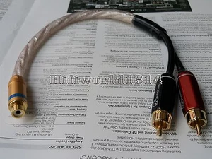 RCA Y Splitter Lead/Adapter 1 x Female TO 2 x Male Audio Silver Cable USA  - Picture 1 of 4