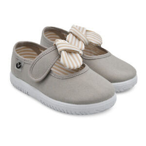 Baby Girl Victoria Mary Jane Shoes with Bow Organic Cotton Plimsolls NEW
