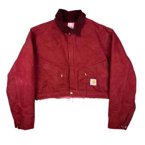 Vintage Carhartt Detroit Style Jacket Cropped Crismon Red Work Jacket Size - Picture 1 of 9