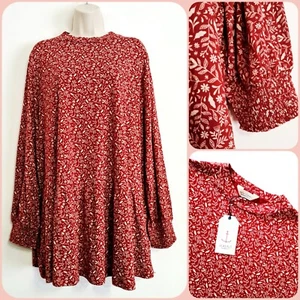 Seasalt Size 22 RRP £45 BNWT Red/White Frilled Jersey Top Tunic Shirred Cuffs - Picture 1 of 19