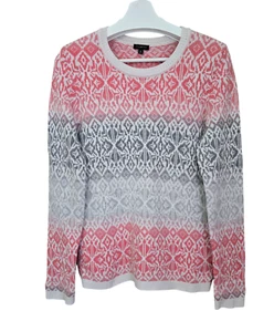 Suéter Talbots Fair Isle Lana de Cordero Cuello Redondo Mujer M Rosa Gris Suave Clásico - Imagen 1 de 7