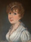 Antique 19th century pastel portrait of a beautiful young lady in blue earrings