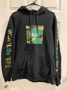 Vintage Huf Worldwide Skate Hoodie Sweatshirt Black Camo Size Medium - Picture 1 of 8