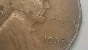 1935 P "Cut Throat Lincoln"Lamination Error, Wheat Cent Penny Coin,Free Shipping - Picture 1 of 6