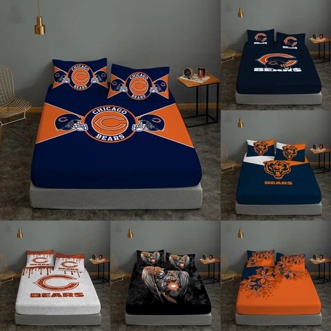 Chicago Bears Fitted Sheet Set 3 Piece Deep Pocket Bed Sheet Pillowcases Gift Cover