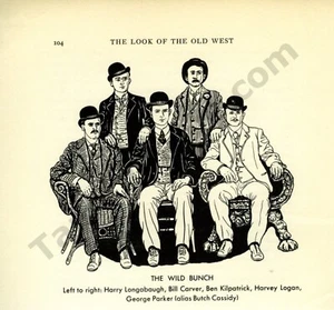 1955 Evelyn Curro Buchseite Kunstzeichnung Wild Bunch Old West Gang Butch Cassidy - Bild 1 von 1