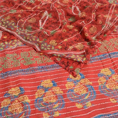 Saris rojos de colección Sanskriti pura seda Georgette estampada lentejuelas sari tela de 5 yardas Foto 1 de 4