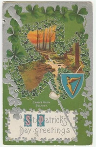 Vintage Postcard St. Patrick's Day Carr's Glen Belfast Harp Pipe Silver 1916 - Picture 1 of 2