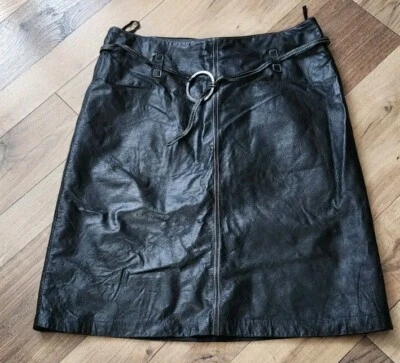 Falda Mujer Cuero Genuino Talla 8 Danier Con Cinturón Negro A17 Foto 1 de 3