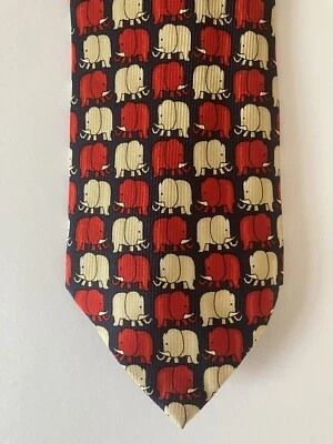 Barton Moda Men's Necktie Tie Silk Red Yellow Elephants Made in Italy 58" - Image 1 of 4