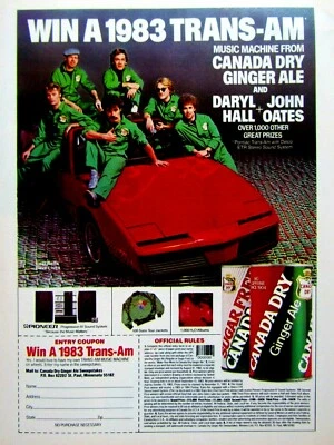 Hall And Oates 1983 Pontiac Trans Am Vintage Canada Dry Original Print Ad - Image 1 of 4