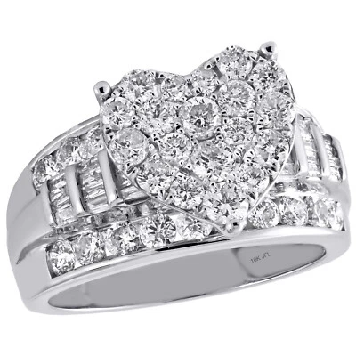 10K White Gold Round Diamond Heart Cluster Ladies Designer Engagement Ring 2 Ct. - Image 1 of 4