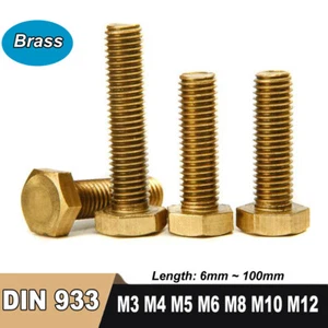 Solid Brass Fully Threaded Set Screws Hexagon Hex Screw Bolts DIN 933 M3 M4-M12 - Picture 1 of 78