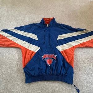 NEW YORK KNICKS STARTER NYLON PULLOVER JACKET WINDBREAKER SIZE L VINTAGE NBA - Picture 1 of 21