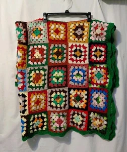 Granny Square Blanket Sofa Throw Afghan 72 Squares Hand Crochet 53" X 45" Clean - Picture 1 of 6