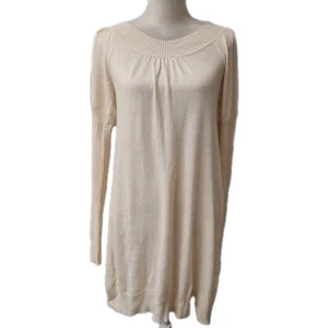 Aqua Women’s Sweater Dress Size Large Ivory Long Sleeve Knit Tunic Puff Shoulder - Picture 1 of 7