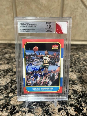 2024 Jersey Fusion 1986-87 Fleer GERALD HENDERSON BGS 10 On-Card AUTO, GU PATCH! - Image 1 of 3
