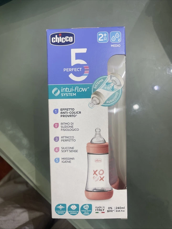 CHICCO BIBERON NEONATO PERFECT 5 BIBERON ROSA FLUSSO MEDIO 240 ML 2 MESI - Immagine 1 di 1
