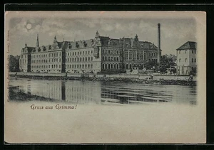 Mondschein-AK Grimma, Uferpartie - Picture 1 of 2