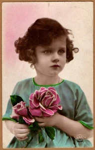 Postal vintage niña niño RPPC tintada a mano romántica glamour tiro París - Imagen 1 de 2
