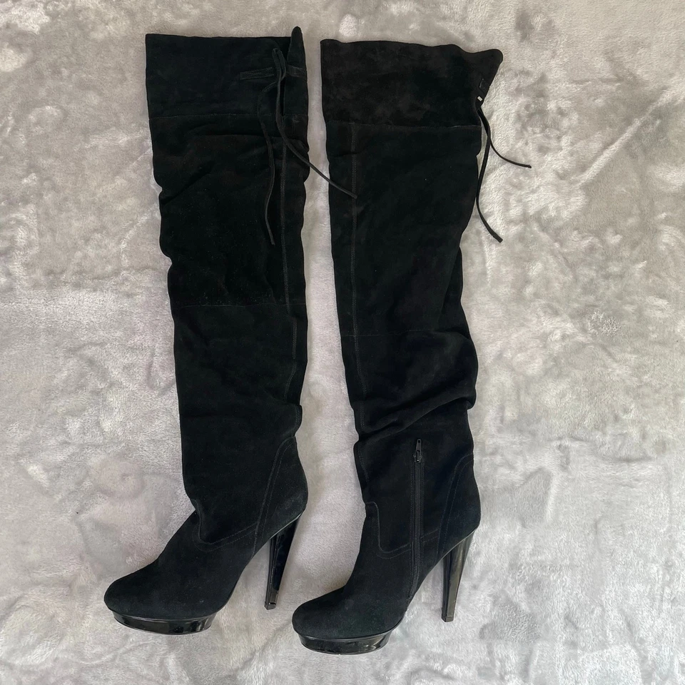 Botas stiletto femininas Steve Madden coxa alta tamanho 10 couro camurça desleixada boho  - Imagem 1 de 4