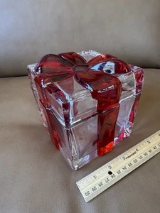 Holiday Glass Gift Box ~ 5” X 5” ~ Clear/Red Bow ~ Christmas Decor - Picture 1 of 11