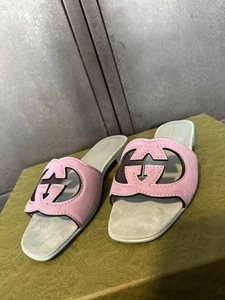 Gucci Women’s Interlocking GG Lavender Suede Sliders Sandals Size 4UK/EU37 - Picture 1 of 11
