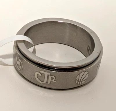 CTR Ring Stainless Steel Spinner Ring Size 8 Football Basketball Baseball Soccer - Image 1 of 3