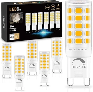 G9 LED Bulb Dimmable 2700K Soft Warm White 6 Pack, T4 G9 4W Replacement for 40 W - Picture 1 of 8