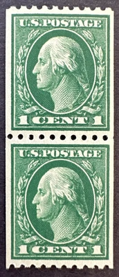 US 1914 Scott 441 Pair MNH Perf 10 Flat Plate Washington 1c - Image 1 of 2