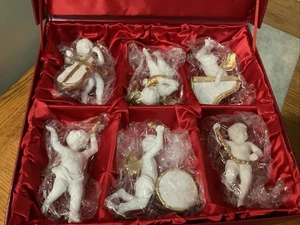 Franklin Mint The Heralding Angels Ornamente 6er Set weißes Biskuitporzellan 24k - Bild 1 von 8